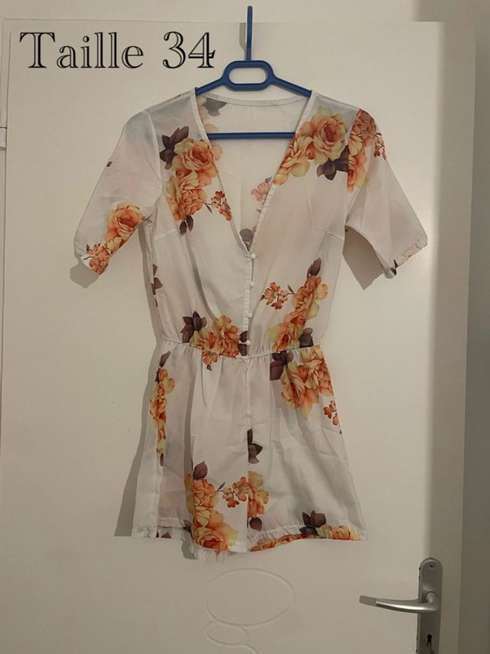 Combishort fleuri blanc et orange - Taille 34 (XS)