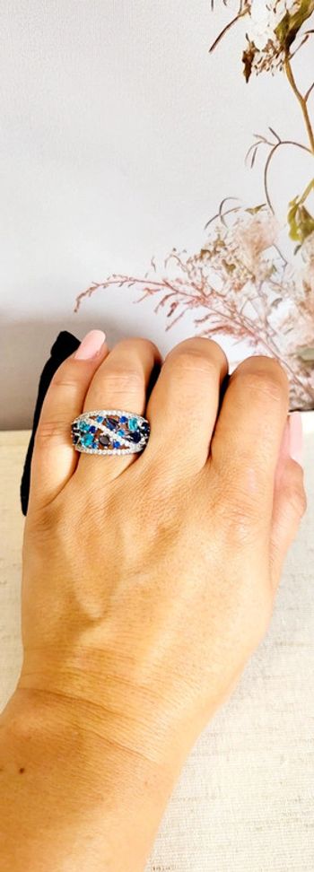 Bague multicolore bleue et argentée