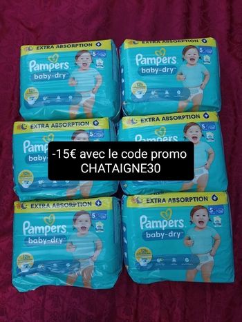 Six paquets de couches Pampers baby-dry T5+ taille 5+