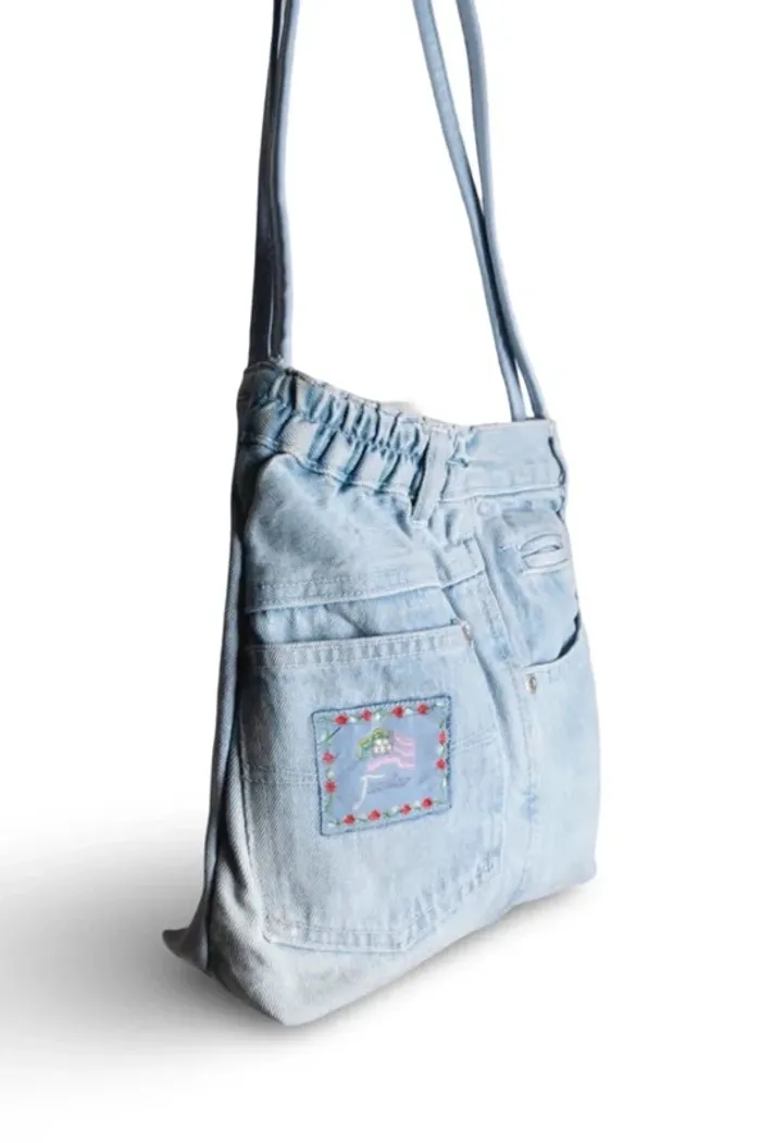 Sac cabas en denim tote bag  – Vintage vibes - photo numéro 2
