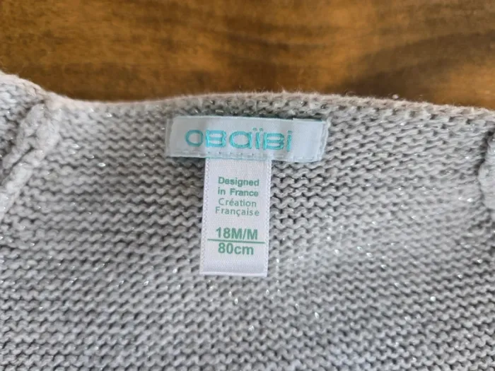 Gilet gris fils argent Obaïbi 18 mois fille - photo numéro 3