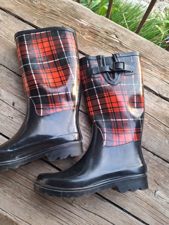 Bottes de pluie motif tartan rouge et noir - photo numéro 10
