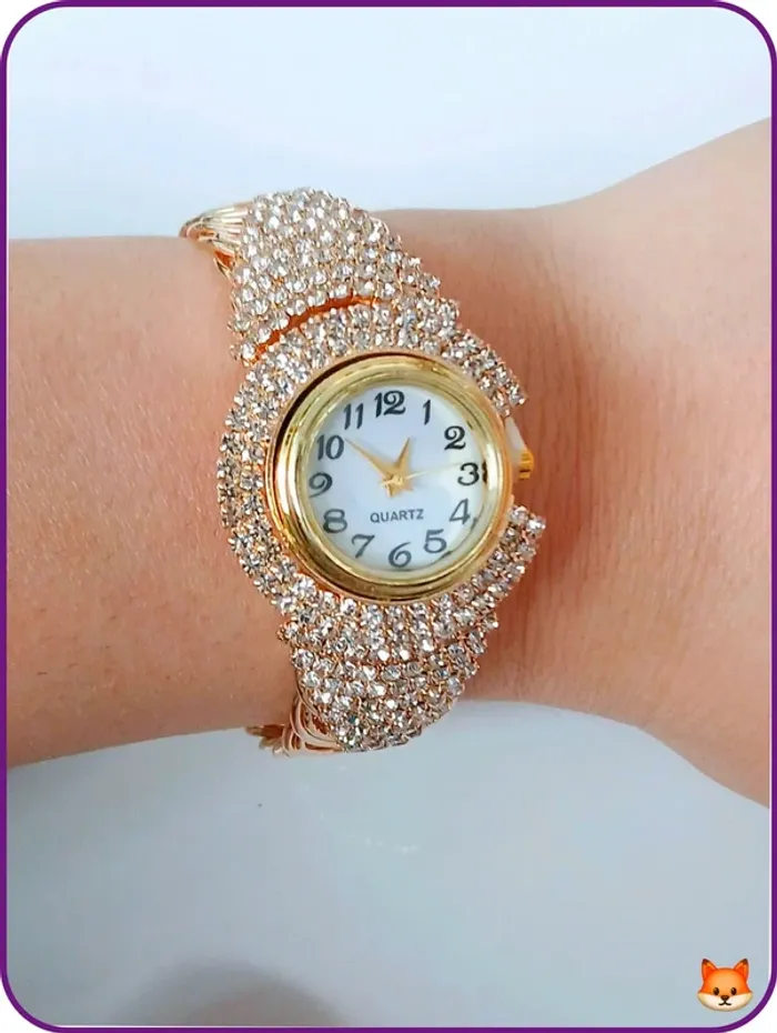 Montre bijou dorée brillante à strass – look glamour et élégant