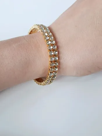 Bracelet double rang doré brillant – strass étincelants  tendance chic