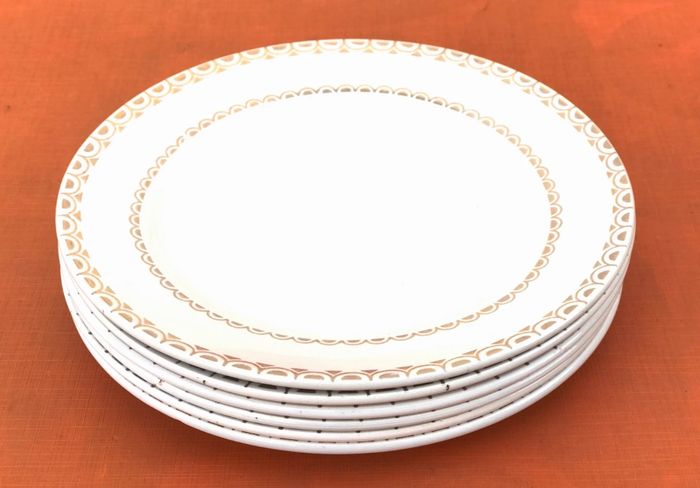 Années 1950 6 assiettes à Fromage / Dessert Faïence décor frise or - photo numéro 6