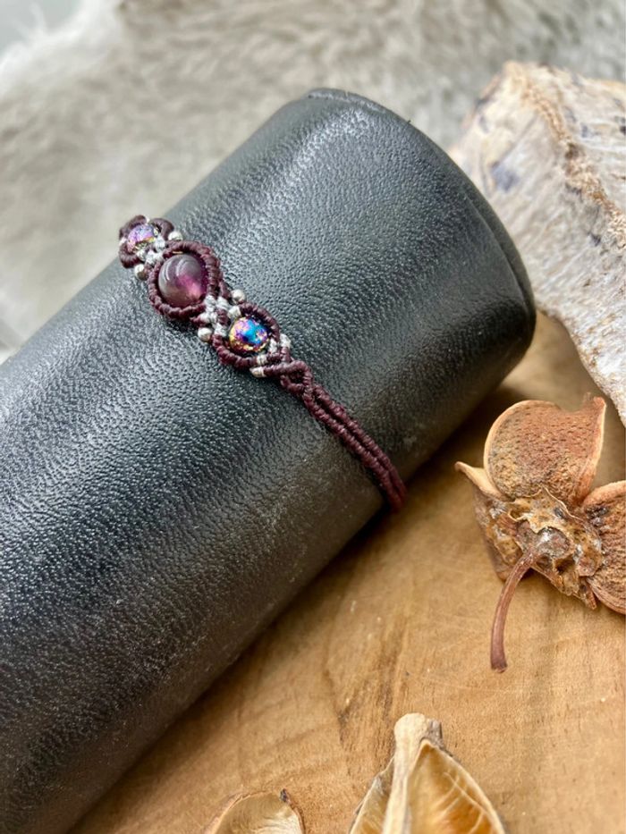 Bracelet macramé et acier inoxydable pierre Améthyste et Hématite - photo numéro 2