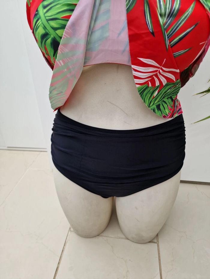 Tankini Taille Haute Maillot De Bain 2 Pieces Jungle Noir Rouge Rose Vert Volants Taille XL 44 - photo numéro 6