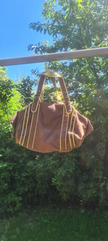 Sac toile marron bord dorée