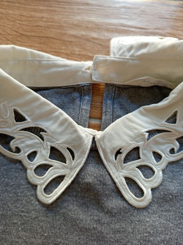 Pull chemise 2 en 1 gris avec col dentelle Naf Naf - photo numéro 4