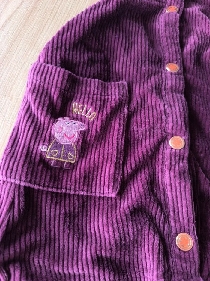 Salopette robe peppa pig , neuve , taille 4-5 ans prêt du corps , velours bordeaux violine , fille - photo numéro 2