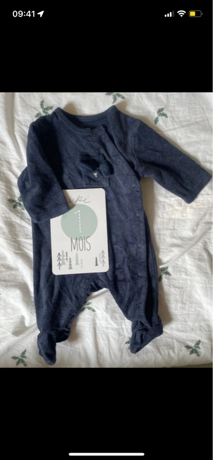 Pyjama bleu marine lapin kiabi 1 mois chaud hiver velours