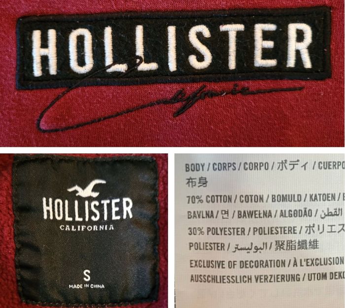 Hollister Sweat ML TS- Bordeaux-Logo Brodé Devant & Bande logo sur manches -Coupe Droite en TBE - photo numéro 4