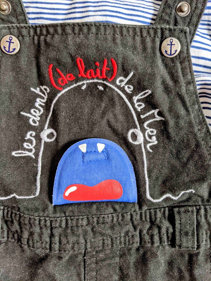 Très joli ensemble salopette court DPAM tee-shirt Petit Bateau 6 mois Neuf - photo numéro 3