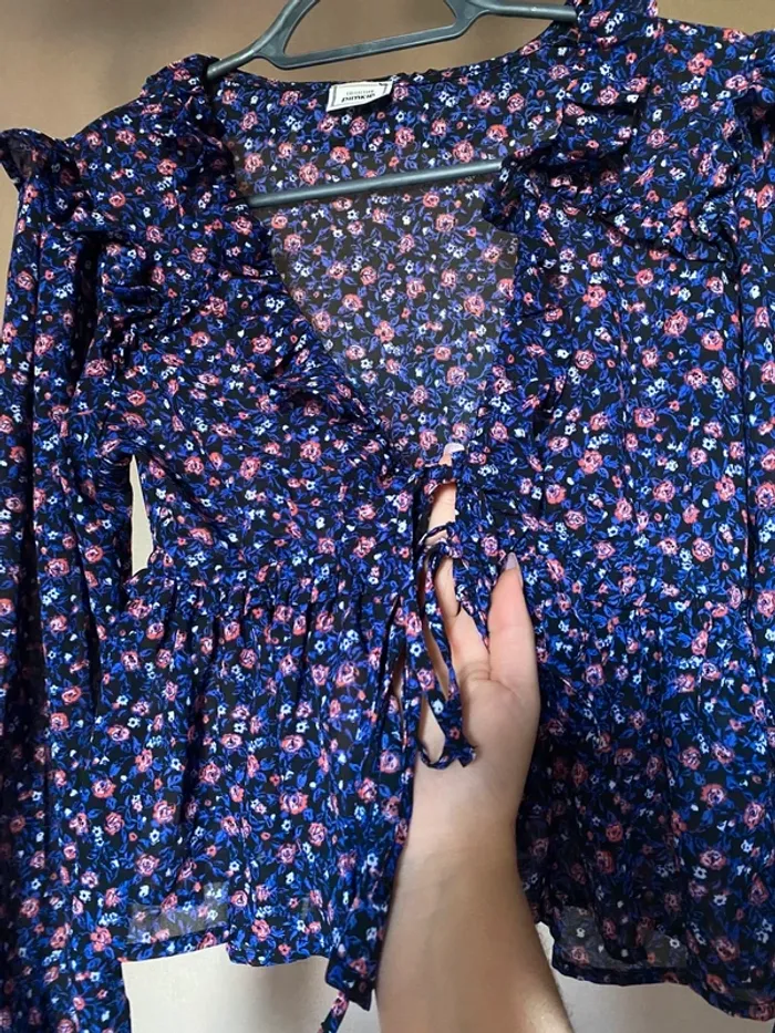 Blouse à lacets, noir et violette taille XS Pimkie - photo numéro 2