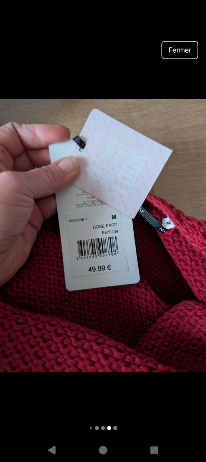 Magnifique pull neuf Naf Naf maille couleur framboise taille 38 en parfait état - photo numéro 7