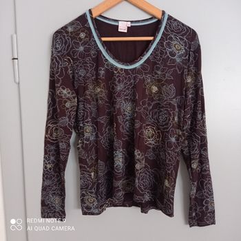 T-shirt marron fleurs turquoise t50/52