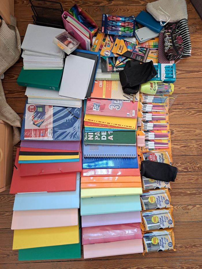 Grand Lot de Plus de 300 Articles Scolaires — Cahiers, Stylos, Calculatrices, et Plus !