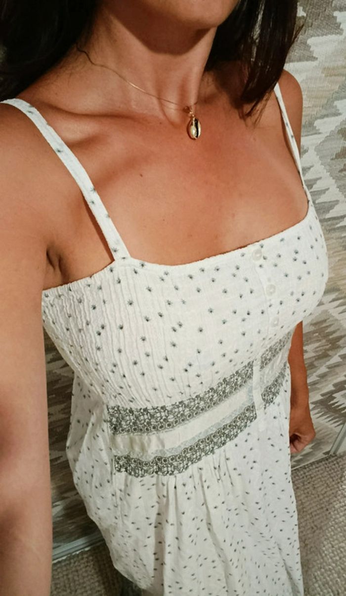 Robe longue d'été Kaffe 38 blanc fleuri bleu clair 100% coton champêtre - photo numéro 6