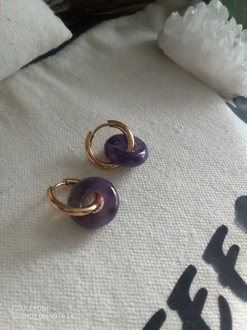 Créoles anneaux améthyste 💜 pierres et acier lithothérapie.