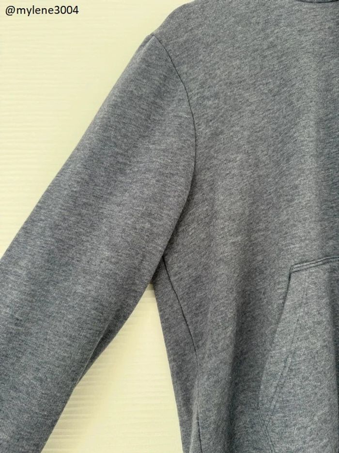 Pull d'hiver sweat à capuche bleu gris foncé à poche kangourou - photo numéro 2