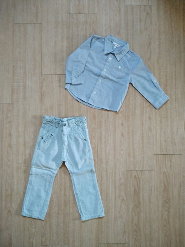 Chemise manches longues rayée et jean 2 ans