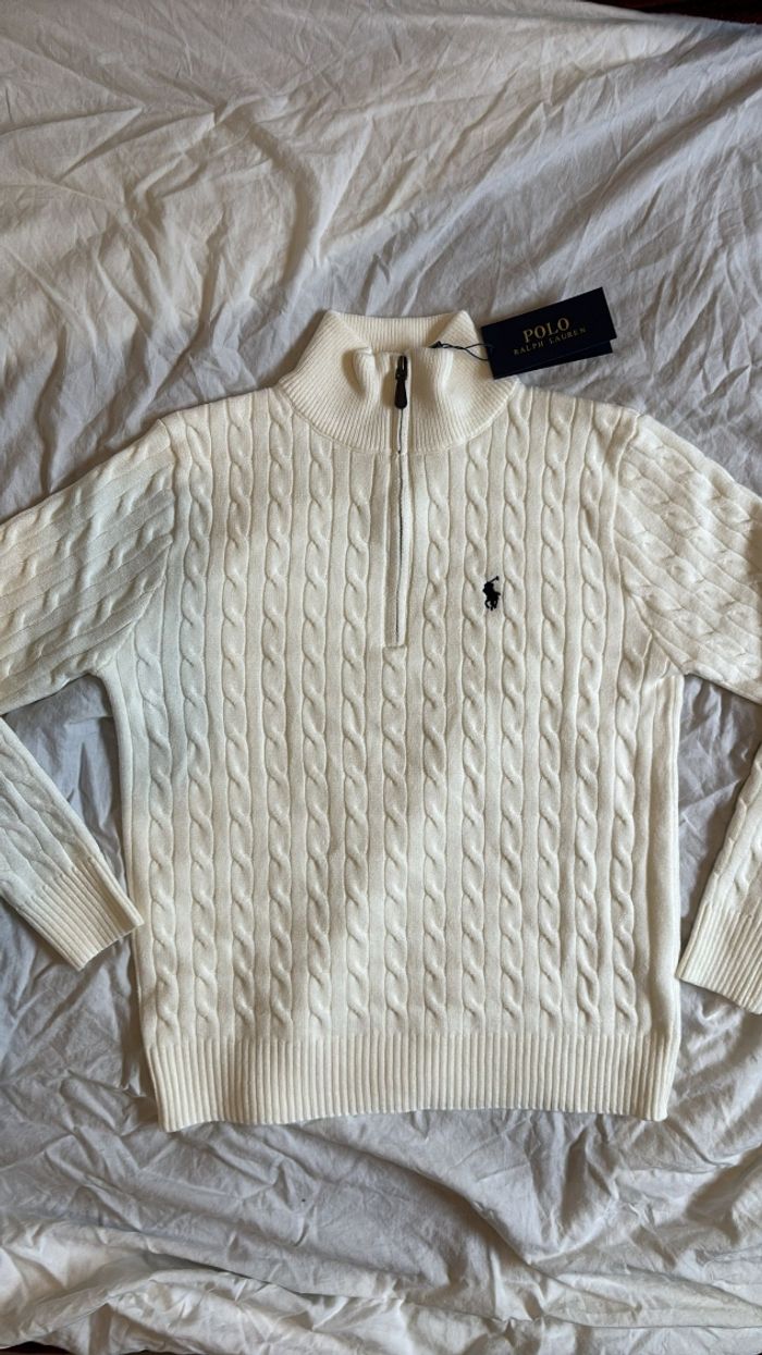 Pull torsadé Ralph Lauren blanc