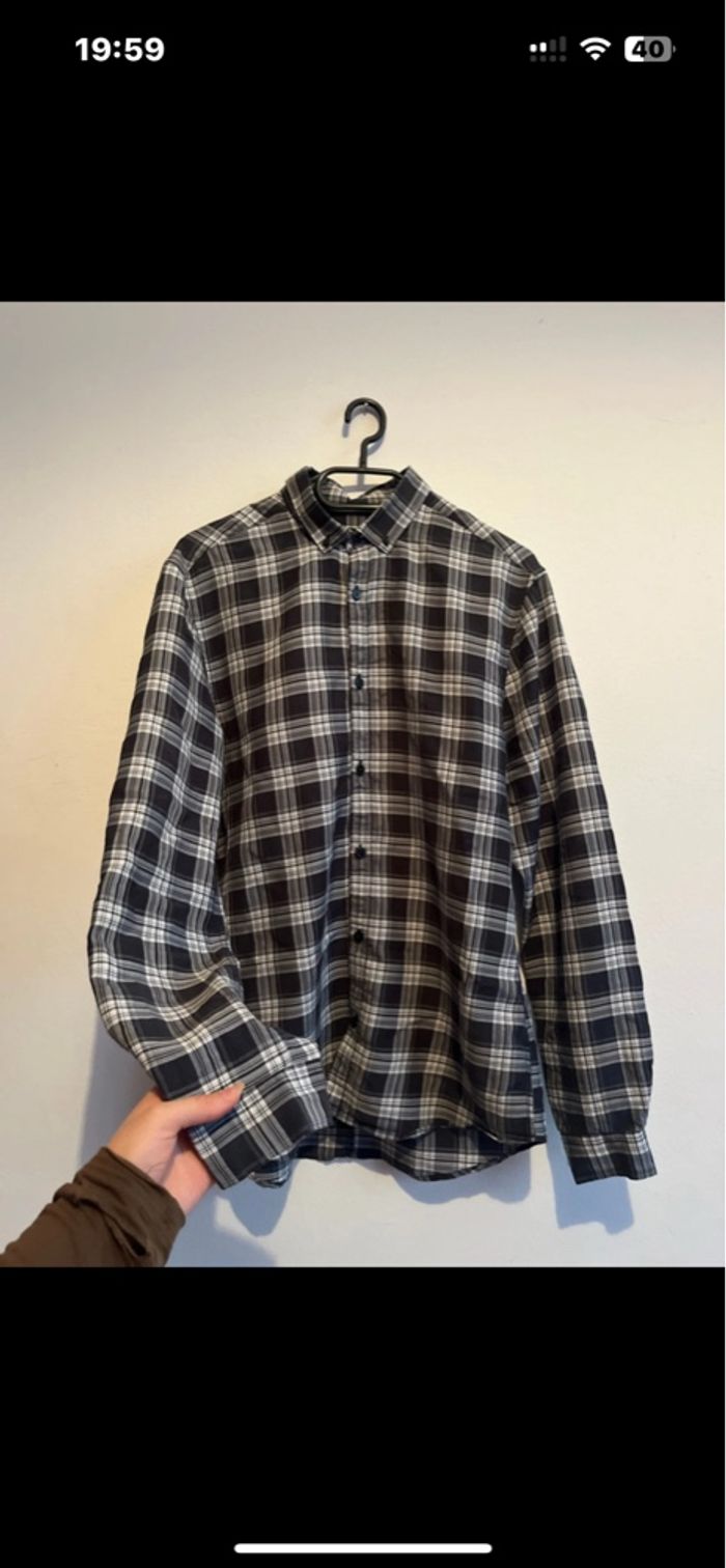 Chemise Homme à Carreaux Noir et Blanc - Manches Longues - H&M (Taille M)