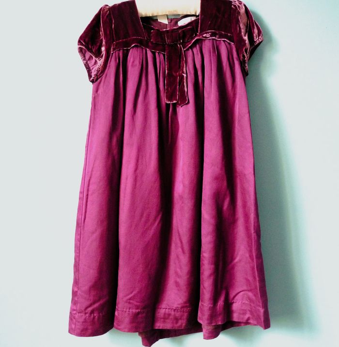 Robe Fille 12 ans Jacadi Paris soie velours violet fêtes, occasions spéciales TBE