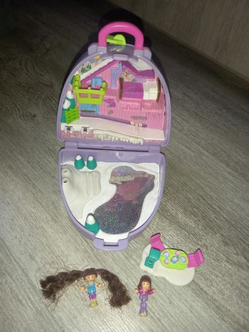 polly pocket station de ski vintage avec 2 personnages