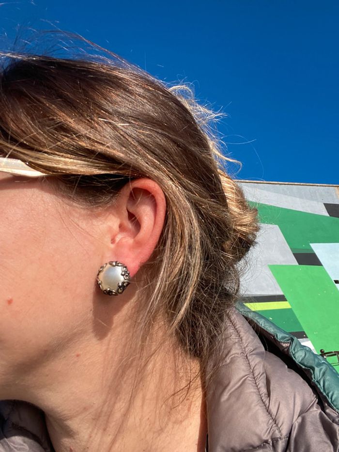 Boucles d’oreilles à pinces dentelle en métal vintage - photo numéro 5