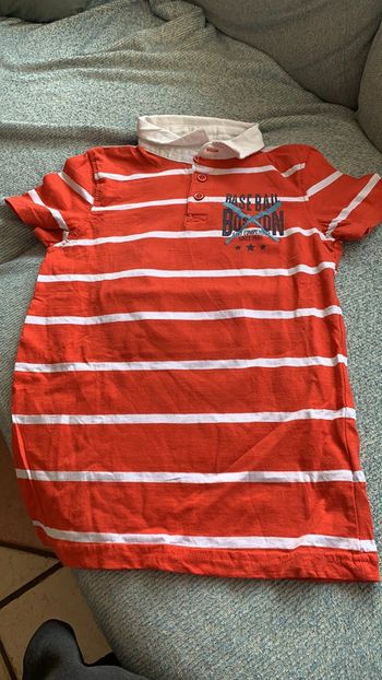 Polo rouge/blanc rayé Baseball 10 ans
