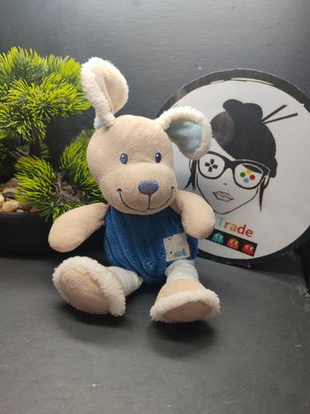 Doudou Doudou chien bleu Pommette peluche beige marron poisson rayure Blanc 3769