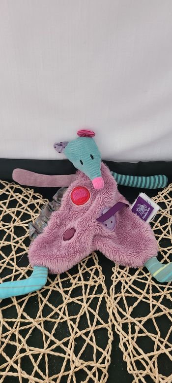 Doudou plat Souris violet mauve bleu Les Jolis Pas Beaux MOULIN ROTY
