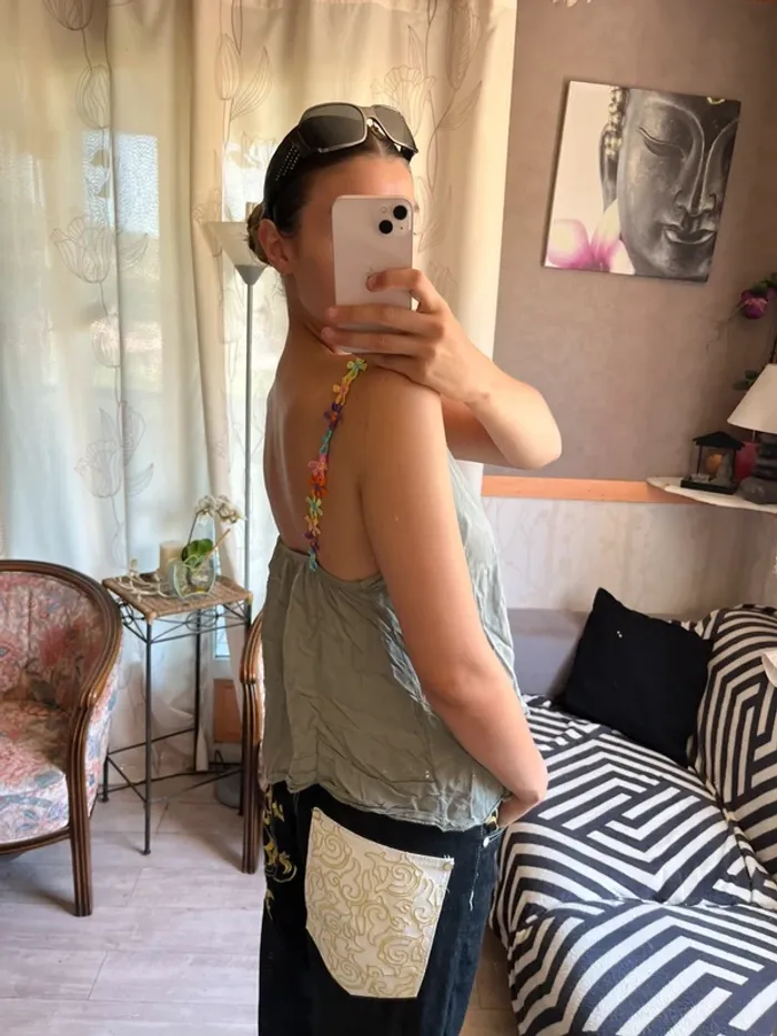 Débardeur fleurie coquette bohème champêtre lin - photo numéro 3