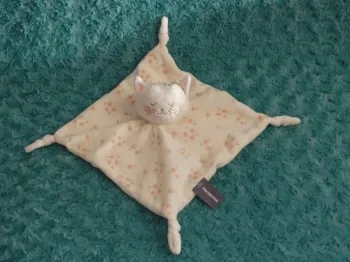 Doudou plat chat écru fleurs roses Orchestra liberty😺tbe