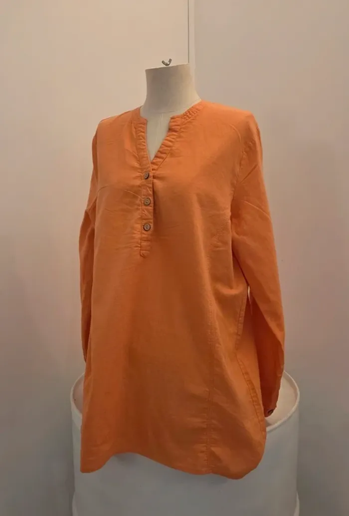 Blouse tunique CC Collection orange en lin coton taille L - photo numéro 2