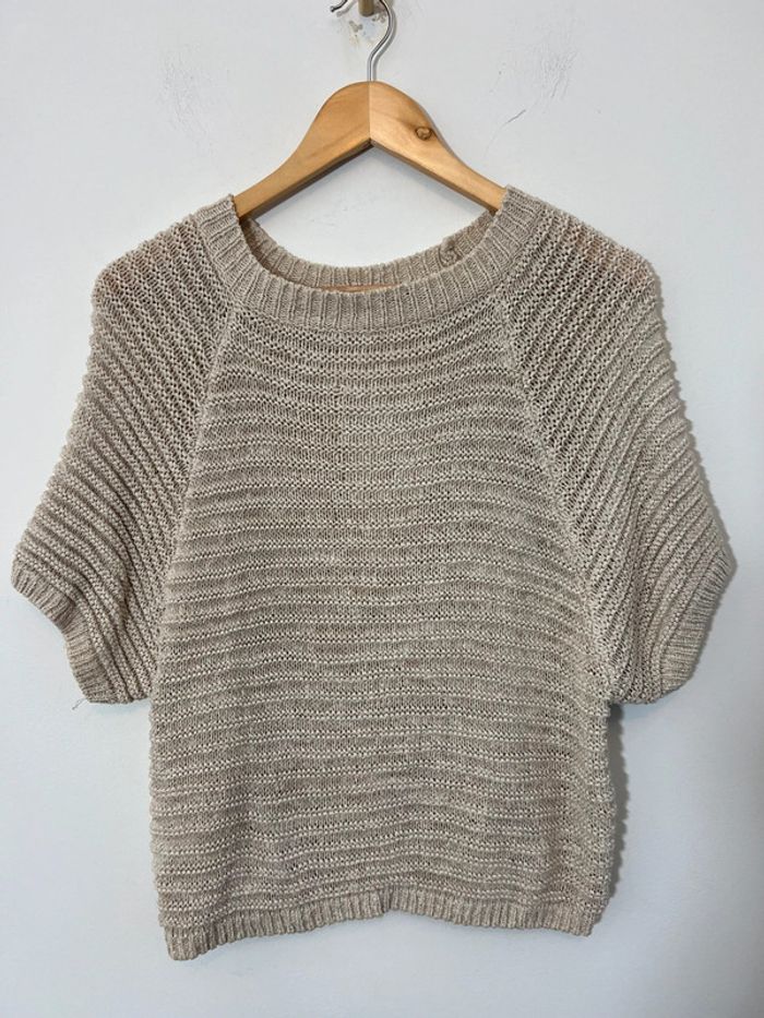 Pull maille beige et dentelle - photo numéro 2