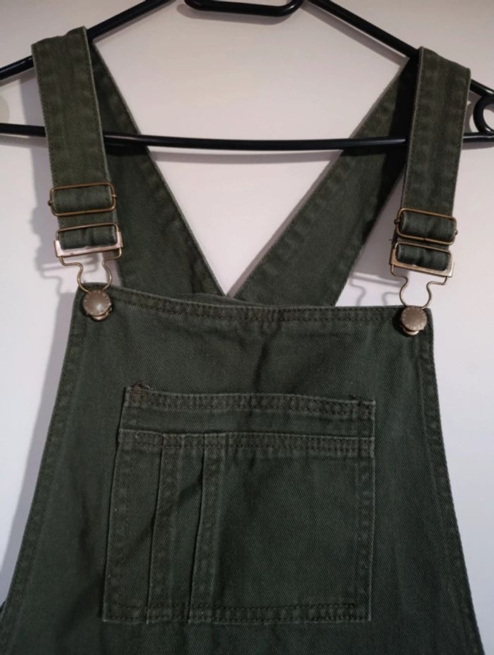 Robe salopette vert kaki matière effet jean 100% coton taille 42 - photo numéro 3