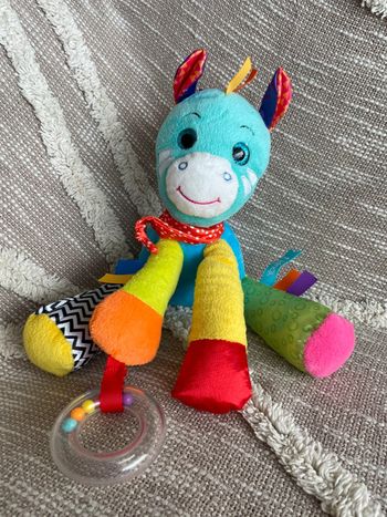 Peluche doudou d’éveil 25cm Babynat âne cheval bleu jaune très bon état