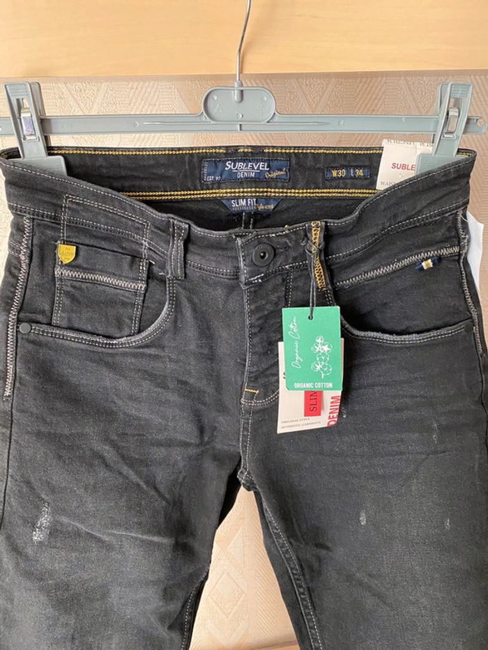 Superbe beau jean noir effet dégradé blanc Homme neuf avec étiquette taille 40 Sublevel - photo numéro 3