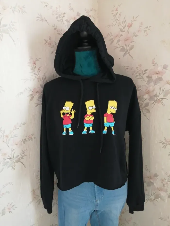 Sweat à capuche crop top noir imprimé Bart Simpson / don't call me jennyfer / (L) - photo numéro 3