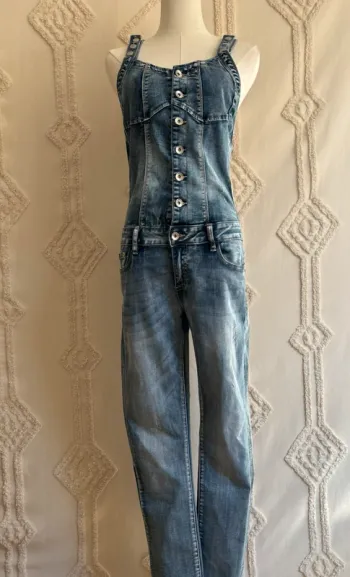 Combinaison en jean vintage années 2000 – Softy Denim – effet corset – coupe droite taille M