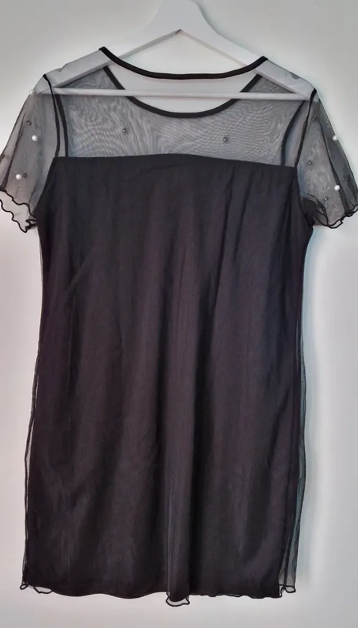 Robe noire voile perles, neuve, XL44 - photo numéro 3