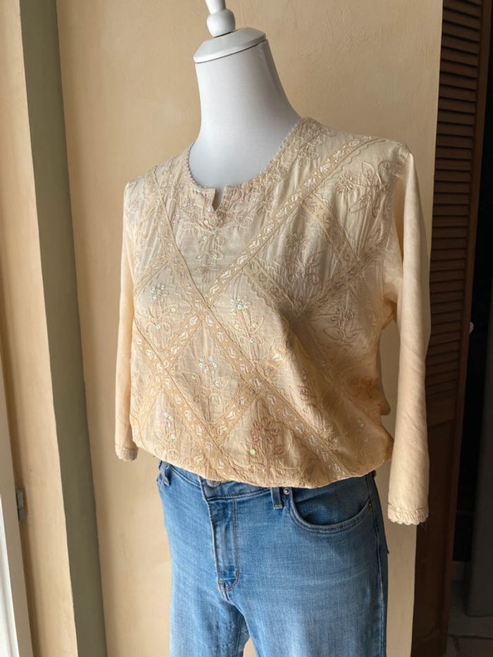 Blouse 3/4 brodé et sequins - photo numéro 9