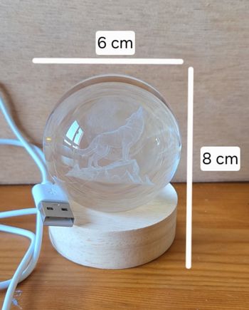Veilleuse boule de cristal 3D loup hurlant