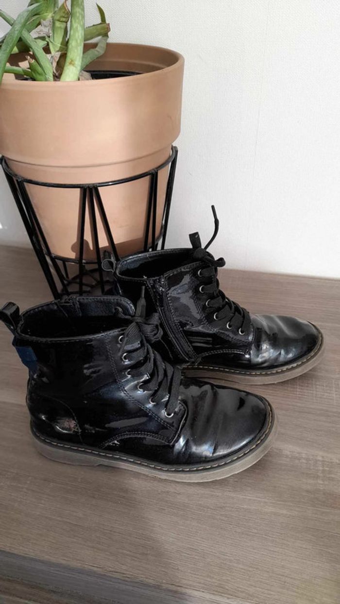 Boots bottines noires vernis pailletés Besson 35 - photo numéro 4