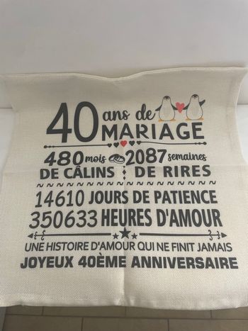 Housse coussin 40 ans mariage 