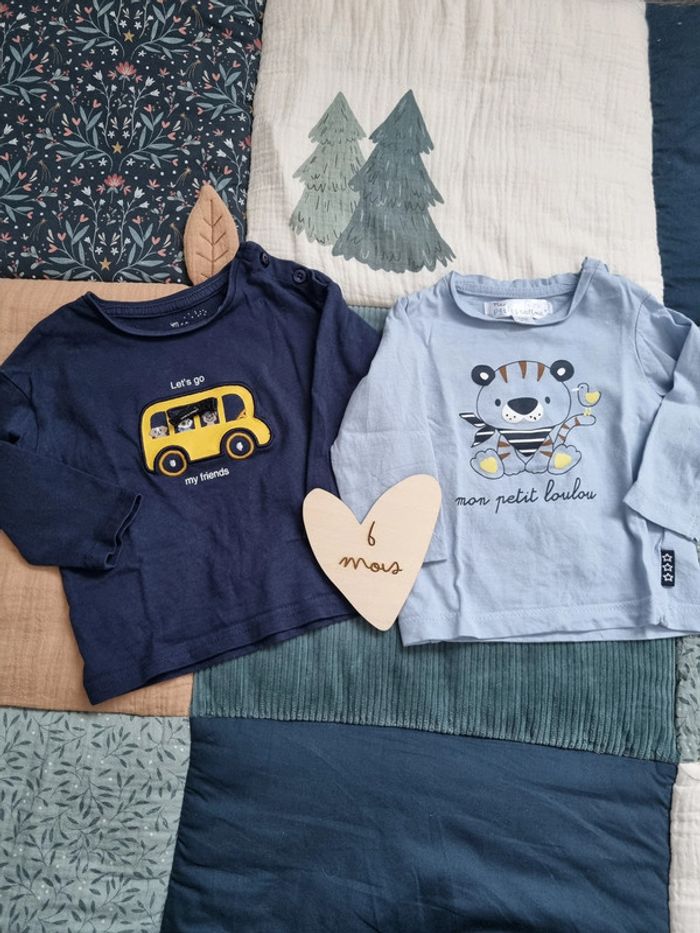 Lot de 2 t-shirts manches longues - Mes petits cailloux - 6 mois