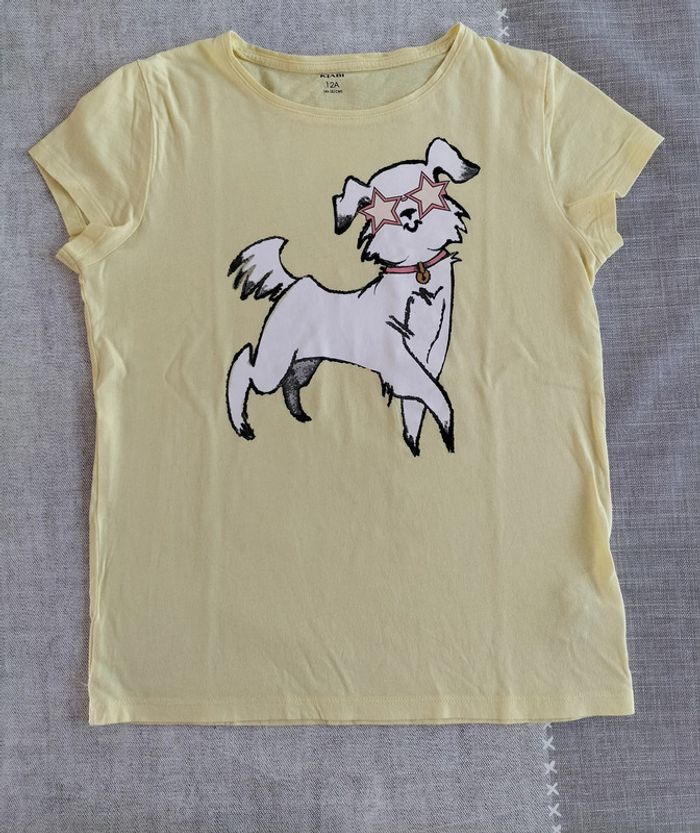 T.shirt manches courtes jaune avec chien 12 ans