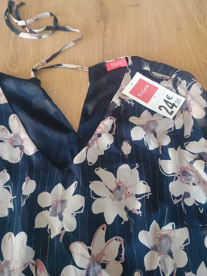 Robe neuve bleu marine T44 imprimé floral et taille élastiquée - photo numéro 3